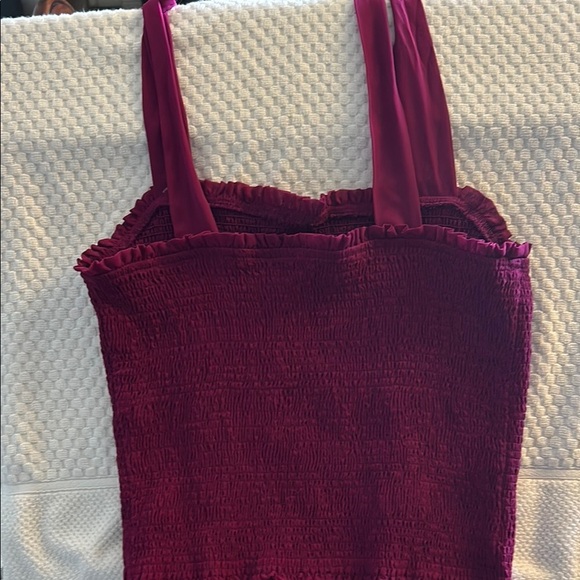 Bar III Red Smocked Tie Front Tank Top - Picture 3 of 5